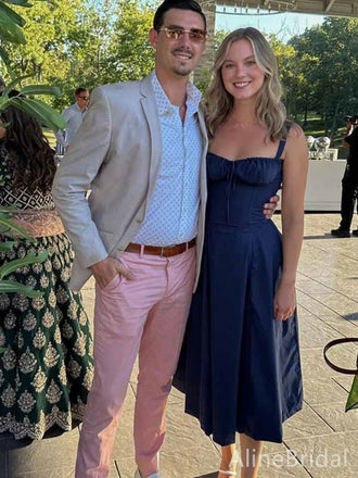 Elegant Dark Blue Sweetheart Corset A-line Long Prom Dress, Evening Dress, PD381899