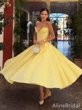 Gorgeous Yellow V-neck Strapless Corset A-line Long Prom Dress, Evening Dress, PD381903