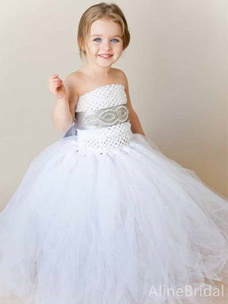 Gorgeous Stapless Lace A-line Long Flower Girl Dresses, FGS169