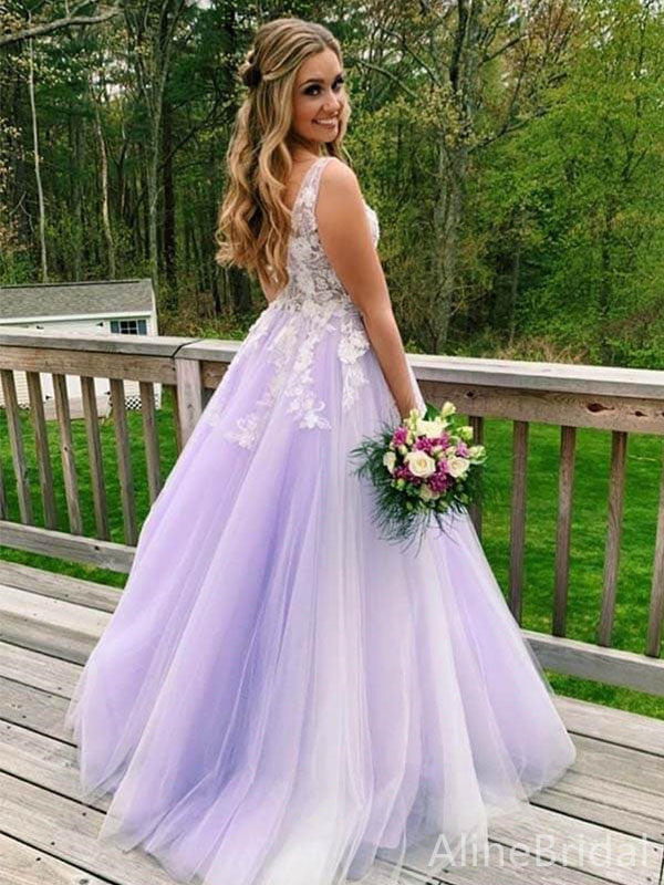 Elegant V-neck A-line Appliques Long Prom Dress,PD37661