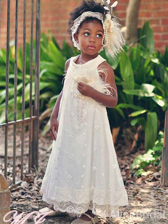 Gorgeous Ivory Lace A-line Long Flower Girl Dress, FGS171