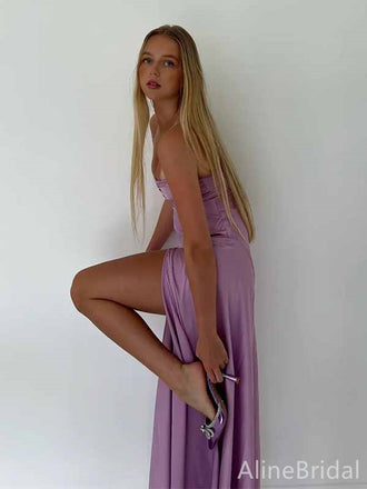 Elegant Lavendar Spaghetti Strap Long Prom Dress with Slit, PD381949