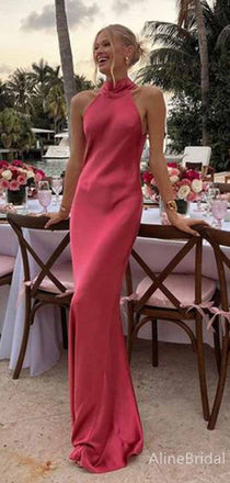 Elegant Halter Sleveless Red Fit and Flare Long Prom Dress, Evening Dress, PD381978