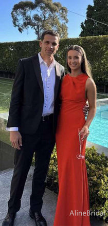 Simple Red Sleeveless Mermaid Long Prom Dress, PD381993