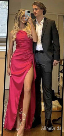 Elegant Red One-Shoulder High-Slit Mermaid Long Prom Dress, PD381994