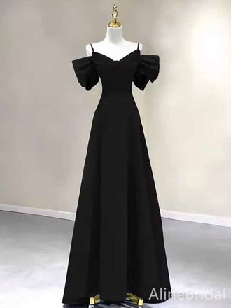 Elegant Black Off-the-Shoulder A-line Long Prom Dress,PD382005