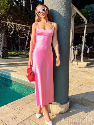 Elegant Pink Spaghetti Strap Mermaid Long Prom Dress,PD382014