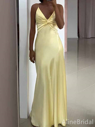 Sexy V-neck Yellow Cut Out Mermaid Long Prom Dress with Bow Detailing, PD382015