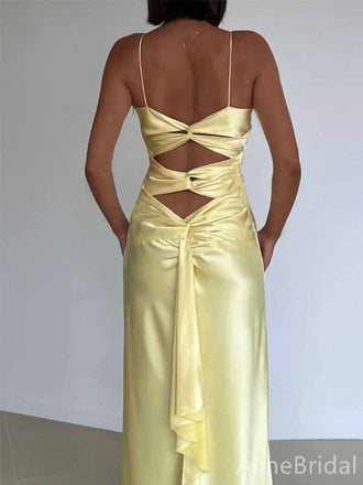 Sexy V-neck Yellow Cut Out Mermaid Long Prom Dress with Bow Detailing, PD382015