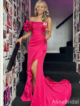 Elegant Hot Off the Shoulder Strapless Side Slit Mermaid Long Prom Dress, PD382020