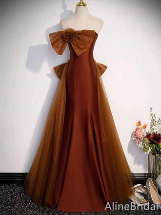 Gorgeous Burnt Orange Strapless A-line Long Prom Dress with Striking Bow, PD382038