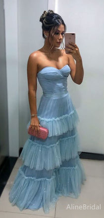 Gorgeous Light Blue Sweetheart A-line Layered Tulle Prom Dress, PD382058