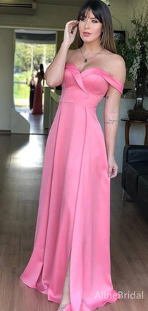 Stunning Pink Sweetheart Off-the-Shoulder Long Mermaid Prom Dress with Slit, Evening Dress, PD382083