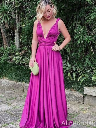 Sexy Purple V-neck A-line Long Prom Dress, Evening Dress, PD382098