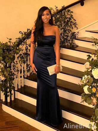 Elegant Dark Navy Strapless Long Mermaid Prom Dress, Evening Dress, PD382126