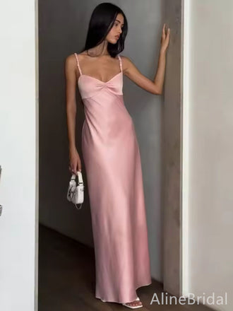 Elegant Pink Spaghetti Strap Backless Mermaid Long Prom Dress, Evening Dress, PD382140