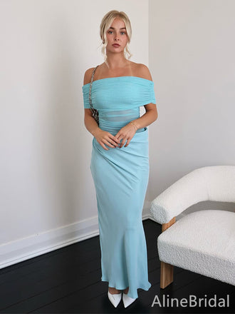 Elegant Light Blue Off-Shoulder Strapless Mermaid Long Prom Dress with Tulle Detailing,Evening Dress,PD382150