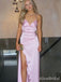 Gorgeous V-neck Pink Spaghetti Strap Side slit Long Prom Dress,Evening Dress,PD382163