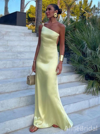 Elegant One Shoulder Yellow Mermaid Long Prom Dress,Evening Dress,PD382170