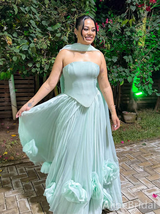 Elegant Pastel Blue Strapless Corset A-line Long Tulle Prom Dress, Evening Dress, PD382179