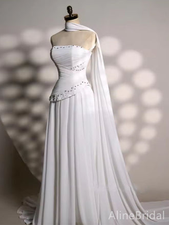 Gorgeous White Beadings Strapless A-line Long Prom Dress,Evening Dress,PD382181