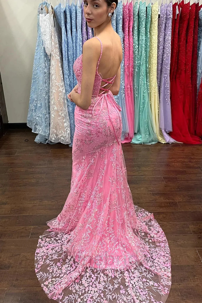 Elegant Spaghetti Straps Sleeveless Mermaid Floor Length Prom Dress, PD3691