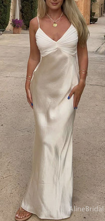 Elegant V-neck Spaghetti Strap Mermaid Ivory Long Prom Dress,Evening Dress,PD382187