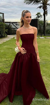 Simple Burgundy Strapless A-line Long Prom Dress,Evening Dress,PD382232