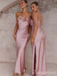 Simple Spaghetti Strap Split Side Mermaid Long Bridesmaid Dress,PD3235