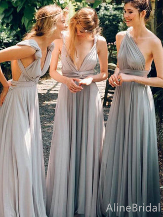 Mismatched Grey A-line Long Bridesmaid Dress,PD3236
