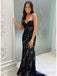 Elegant Black Strapless Side Slit Lace-Up Back Long Prom Dress, Lace Applique Evening Dress, PD3823004