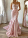 Pastel Pink Strapless Lace Applique Mermaid Long Prom Dress, Evening Dress, PD3823005