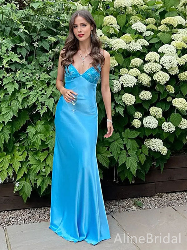 Elegant V-neck Spaghetti Memriad Long Prom Dress,PD38063