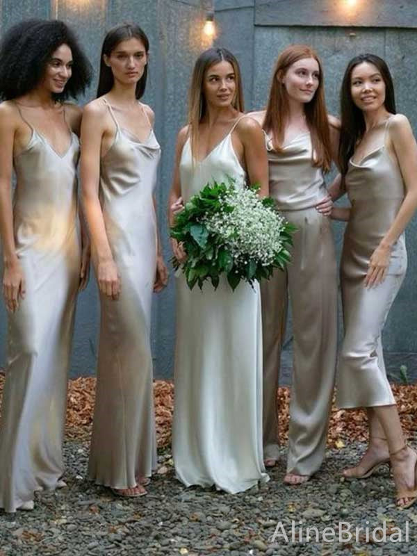 Simple V-neck Spaghetti Strap Mermaid Long Bridesmaid Dress,PD3250