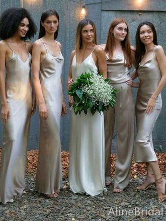 Simple V-neck Spaghetti Strap Mermaid Long Bridesmaid Dress,PD3250