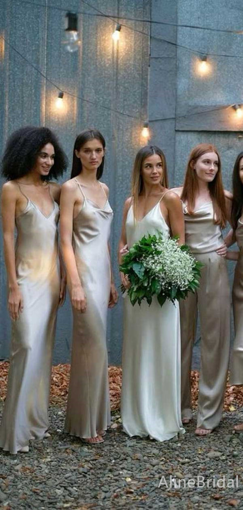 Simple V-neck Spaghetti Strap Mermaid Long Bridesmaid Dress,PD3250