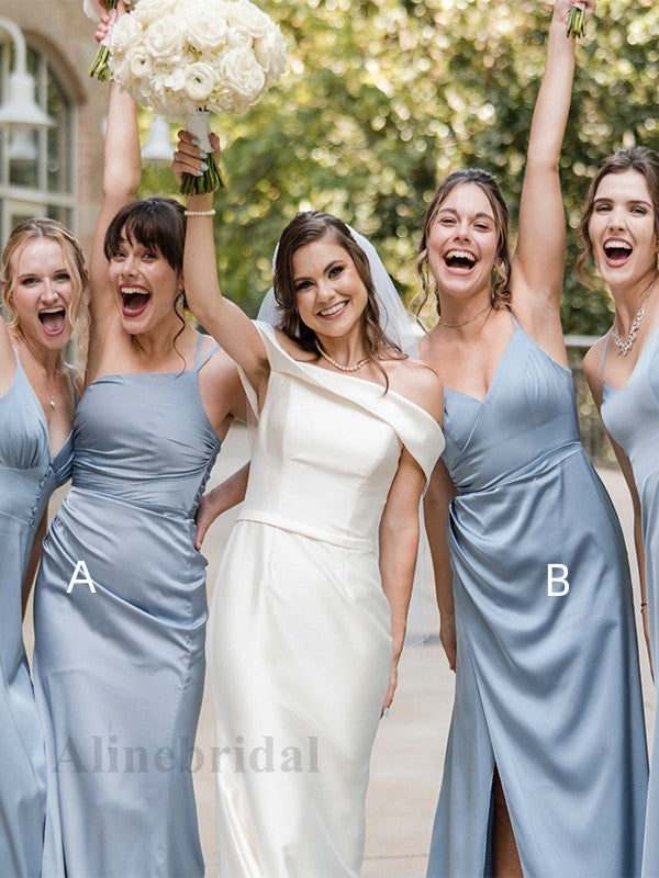 Mismatched V-neck Side slit Sheath Long Bridesmaid Dress, PD3151