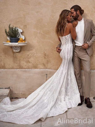 Elegant Sweatheart Spaghetti Strap Mermaid Long Wedding Dresses,WD3064