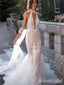 Elegant Halter V-neck Backless Mermaid Lace Wedding Dresses,WD3066
