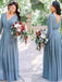 Elegant V-neck Long sleeves A-line Long Bridesmaid Dress, PD3153