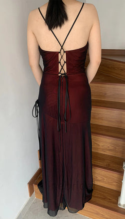 Sexy Burgundy V-neck Sleeveless Side Slit Mermaid Long Prom Dress, PD3731
