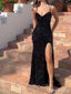 Sparkly V-neck Spaghetti Strap Split Side A-line Long Prom Dress,Evening Dress,PD37687