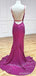 Sexy Hot Pink 3-D Floral High Slit Mermaid Prom Dress-Deep V-neck Evening Gown, PD37916