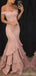 Elegant Pink Off Shoulder Ruffled Tiered Mermaid Long Prom Dress, Evening Dress, PD3823006