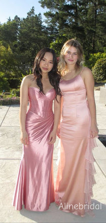 Elegant Strapless  Corset Top Pleated Pink Soft Mermaid Prom Dress，Formal Dress, PD382272