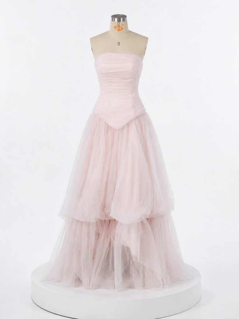 Gorgeous Pink Strapless A-line Tulle Prom Ball Gown, Evening Dress, PD3823007
