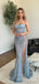 Sparkly Light Blue Strapless Split Side Mermaid Long Prom Dress,Evening Dress,PD37688