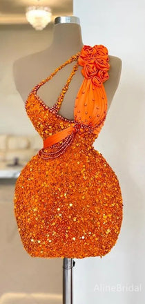 Sexy Sparkly Sequins One Shoulder A-line Short Homecoming Dress, HD3212