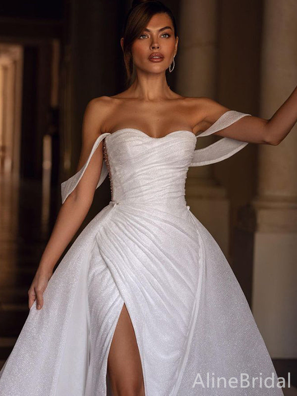 Sparkly Off-Shoulder Strapless Split Side A-line Long Prom Dress,Evening Dress,PD37709