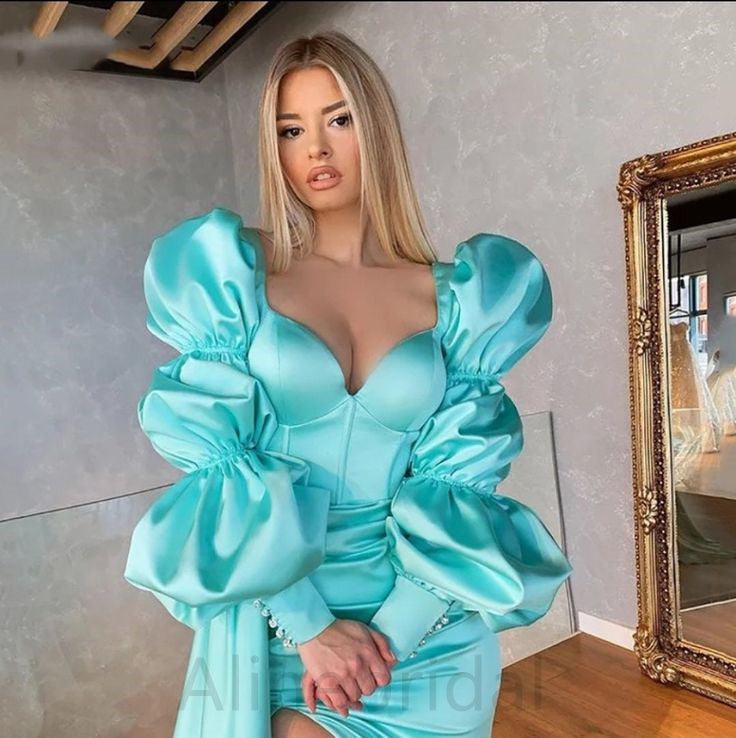 Elegant Long Sleeves Side Slit mermaid Long Prom Dress, PD3637